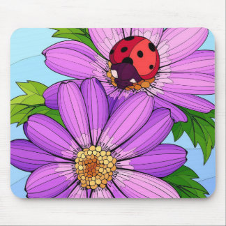Ladybug on Purple Daisy Mouse Pad