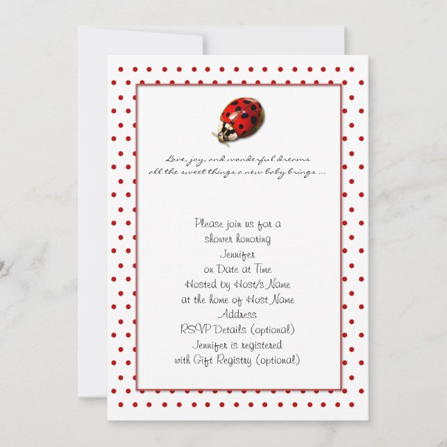 Ladybug on Red Polka Dots Shower Invitation (Front)