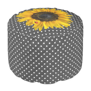 Ladybug On Sunflower and Gray Pouf