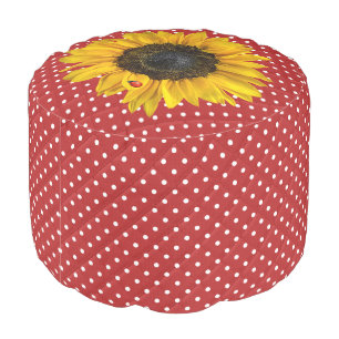 Ladybug On Sunflower and Red Pouf