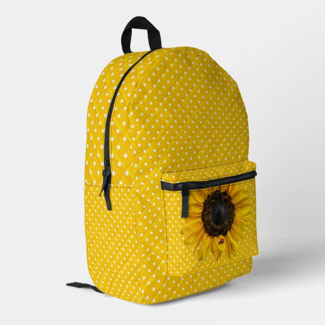 Ladybug On Sunflower Printed Backpack (Back Corner Left)