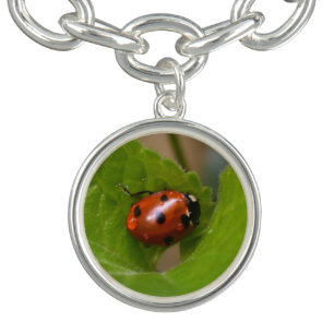 Ladybug on Sweet Violet Flowers Bracelet