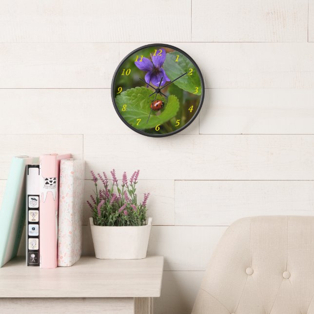 Ladybug on Sweet Violet Flowers Clock (Reading Room)