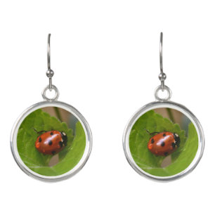 Ladybug on Sweet Violet Flowers Earrings