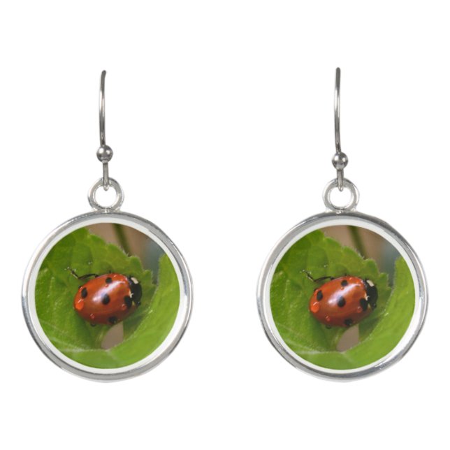 Ladybug on Sweet Violet Flowers Earrings (Front)
