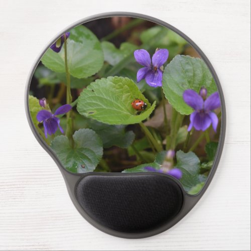 Ladybug on Sweet Violet Flowers Gel Mouse Pad