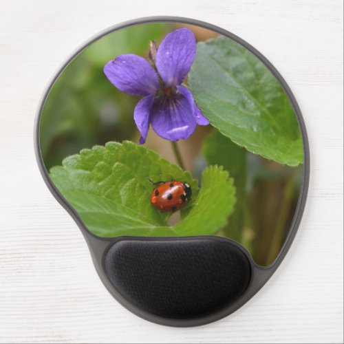 Ladybug on Sweet Violet Flowers Gel Mouse Pad