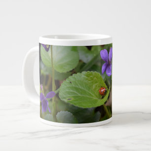 Ladybug on Sweet Violet Flowers Giant Coffee Mug