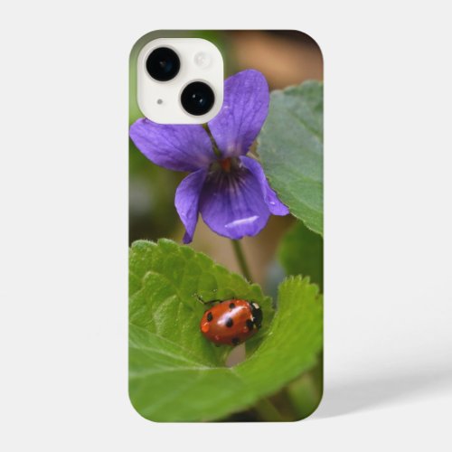 Ladybug on Sweet Violet Flowers iPhone 14 Case