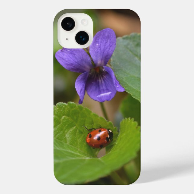 Ladybug on Sweet Violet Flowers iPhone Case (Back)