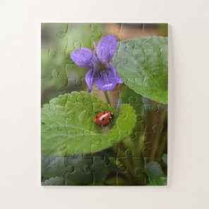 Ladybug on Sweet Violet Flowers Jigsaw Puzzle