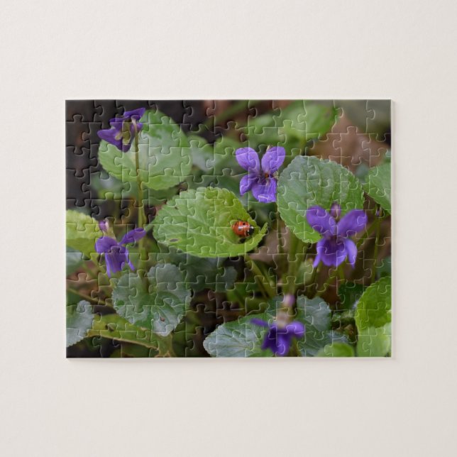 Ladybug on Sweet Violet Flowers Jigsaw Puzzle (Horizontal)