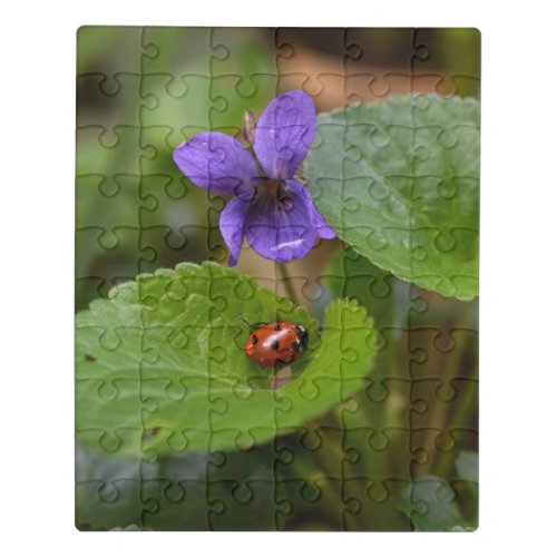 Ladybug on Sweet Violet Flowers Jigsaw Puzzle