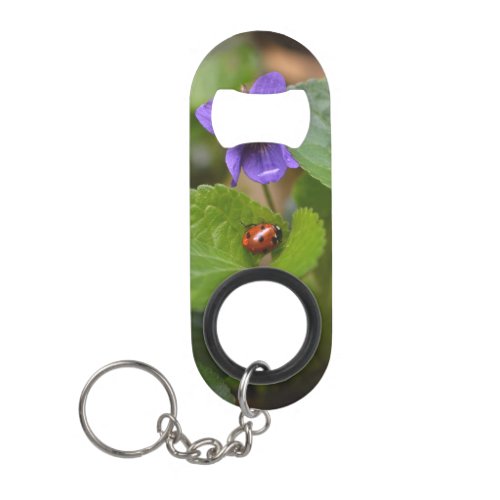 Ladybug on Sweet Violet Flowers Keychain Bottle Opener