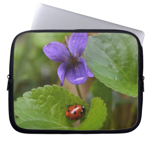 Ladybug on Sweet Violet Flowers Laptop Sleeve