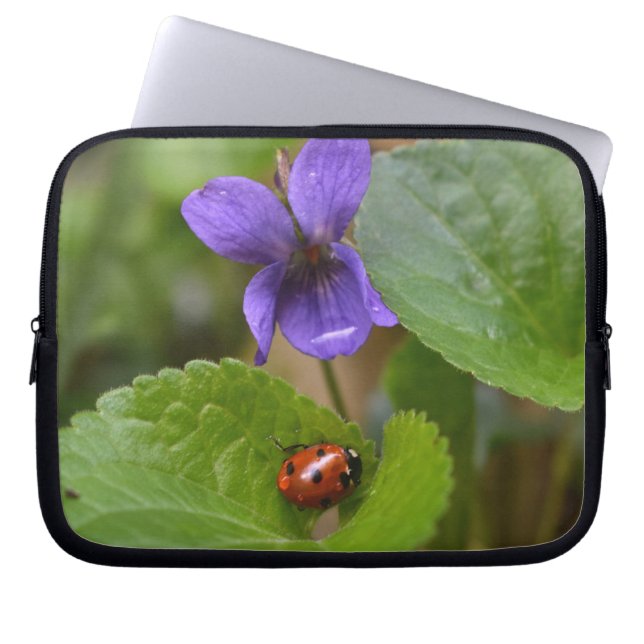 Ladybug on Sweet Violet Flowers Laptop Sleeve (Front)