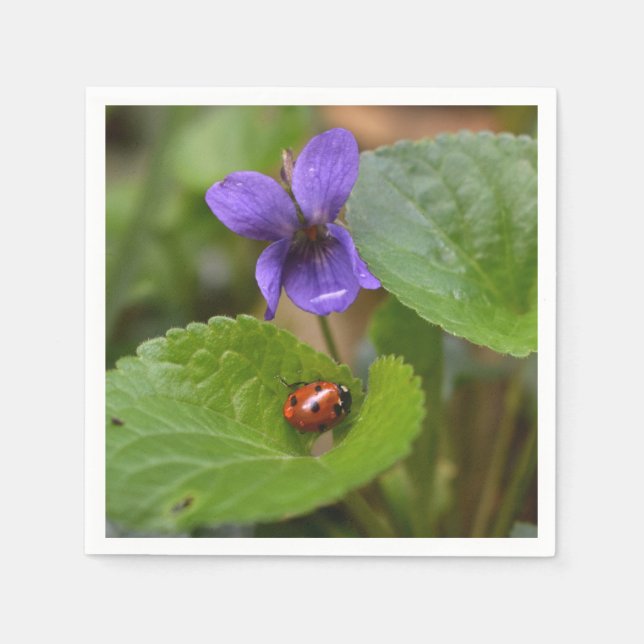 Ladybug on Sweet Violet Flowers Napkins (Front)