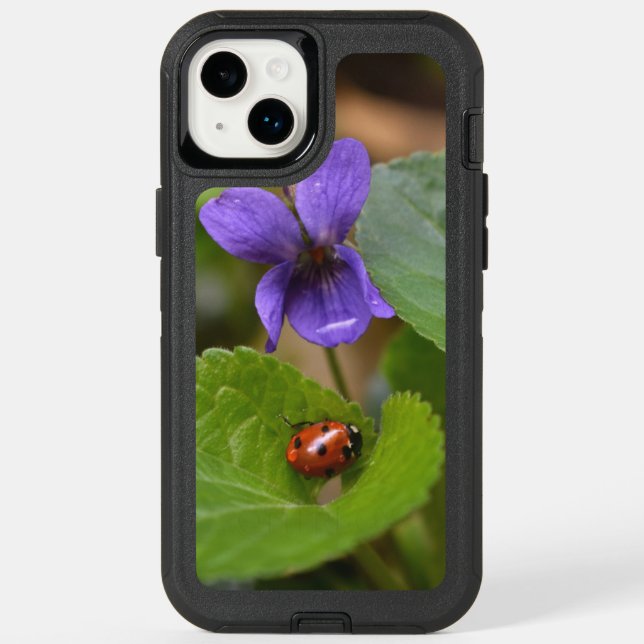 Ladybug on Sweet Violet Flowers Otterbox iPhone Case (Back)