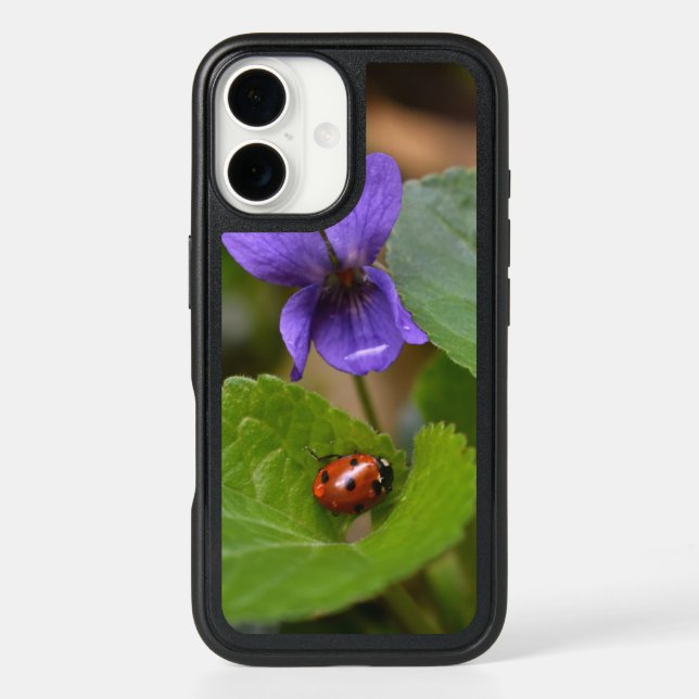 Ladybug on Sweet Violet Flowers Otterbox iPhone Case (Back)
