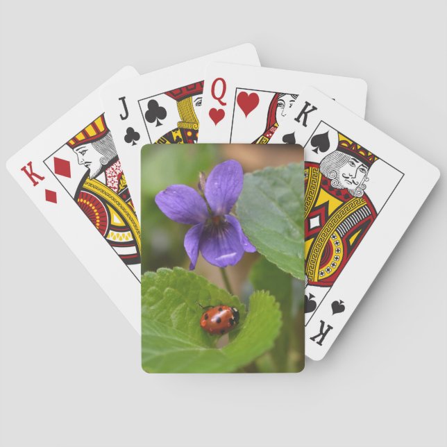 Ladybug on Sweet Violet Flowers Poker Cards (Back)