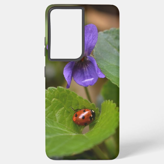 Ladybug on Sweet Violet Flowers Samsung Galaxy Case (Back)