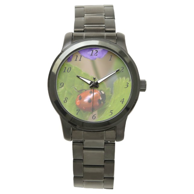 Ladybug on Sweet Violet Flowers Watch (Front)