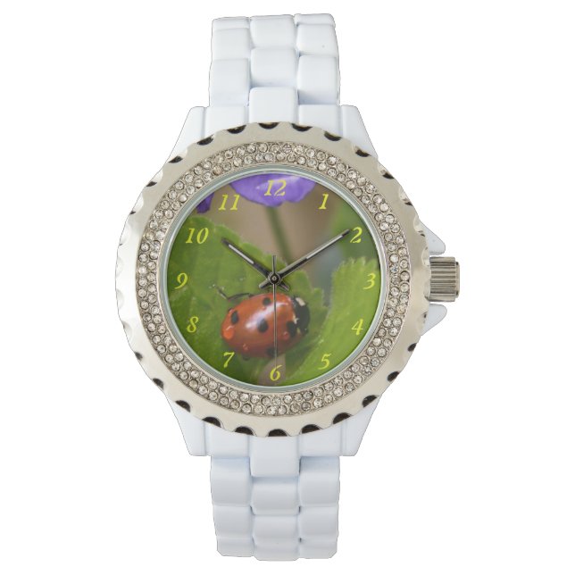 Ladybug on Sweet Violet Flowers Watch (Front)