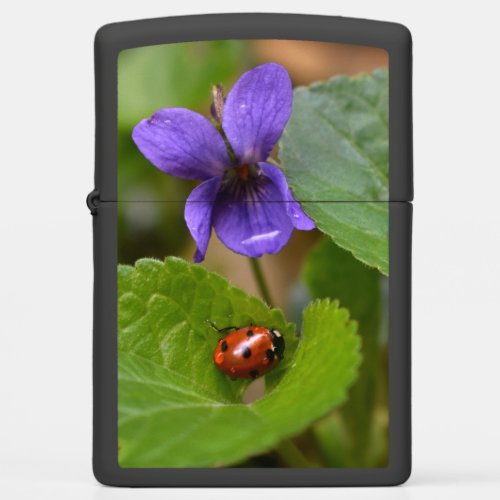 Ladybug on Sweet Violet Flowers Zippo Lighter