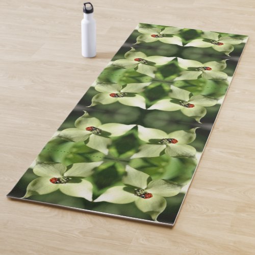 Ladybug On White Dogwood Flower Nature Abstract  Yoga Mat