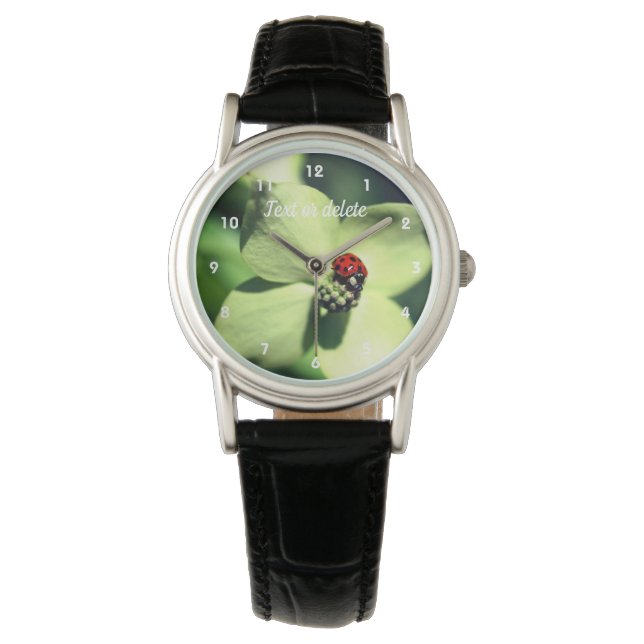 Ladybug On White Dogwood Flower Personalized  Watch (Front)