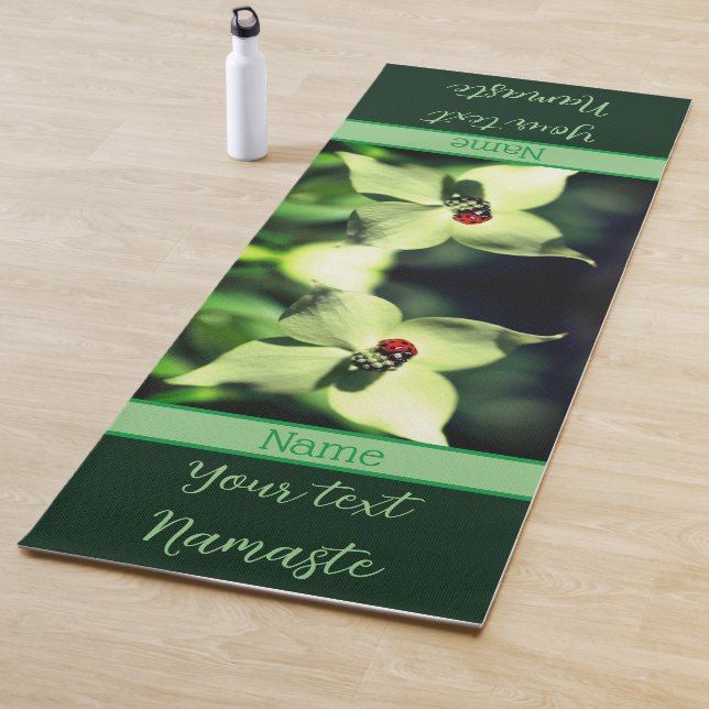 Ladybug On White Dogwood Flower Personalized  Yoga Mat (In Situ)