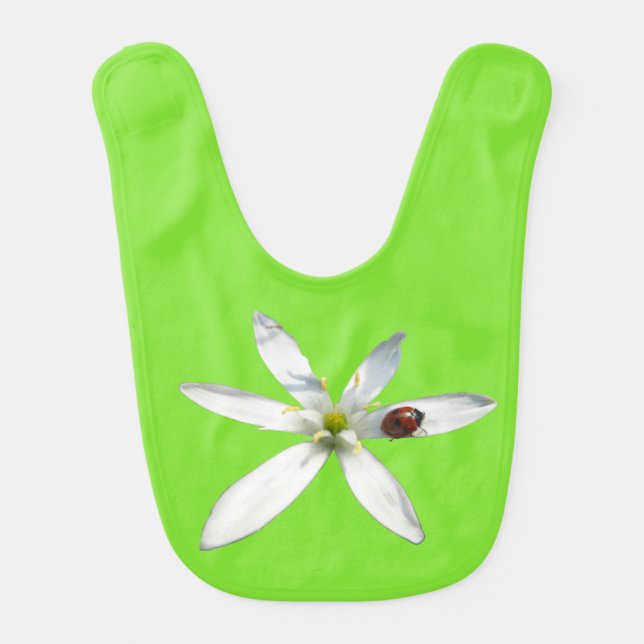 Ladybug on White Flower Baby Bib (Front)