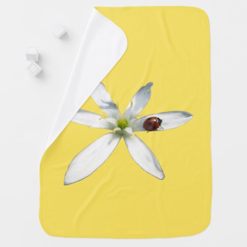 Ladybug on White Flower Baby Blanket