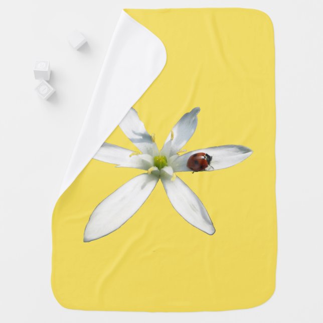 Ladybug on White Flower Baby Blanket (In Situ)
