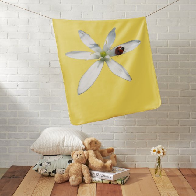 Ladybug on White Flower Baby Blanket (In Situ)