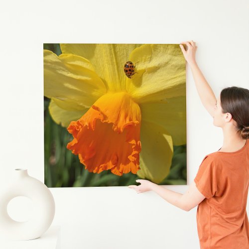 Ladybug on Yellow Daffodil Floral Canvas Print