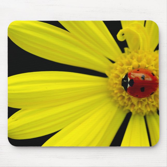 Ladybug on yellow daisy mouse pad (Front)