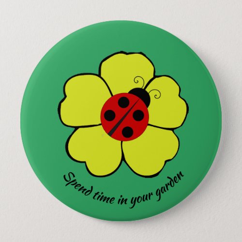 Ladybug on Yellow Flower Design Button