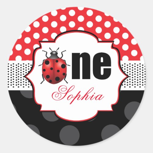 Ladybug One Birthday Personalized Classic Round Sticker