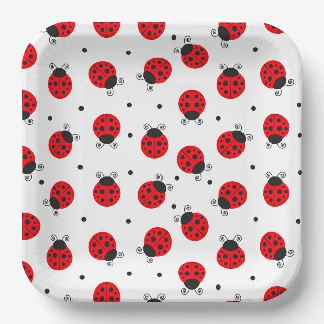 Ladybug Paper Plates, Insect Party Plates (Front)