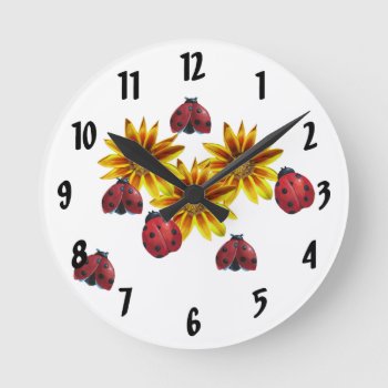 Ladybug Party   Round Clock by bonfireanimals at Zazzle