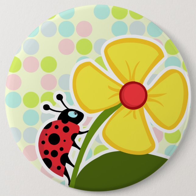 Ladybug Pastel Colors, Polka Dot Pinback Button (Front)