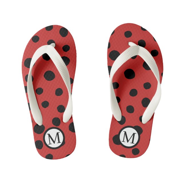 Ladybug Pattern Monogram Kids Flip Flops (Footbed)