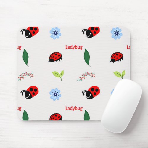 Ladybug pattern on gray mouse pad