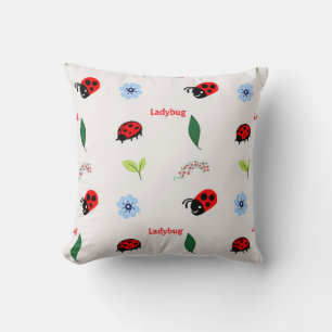 Ladybug pattern on gray throw pillow