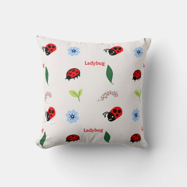 Ladybug pattern on gray throw pillow (Front)