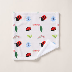 Ladybug pattern on gray wash cloth