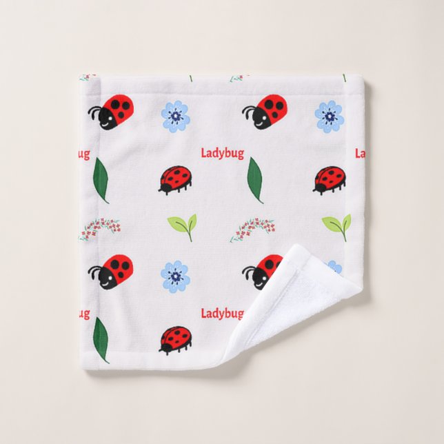 Ladybug pattern on gray wash cloth (Wash Cloth)