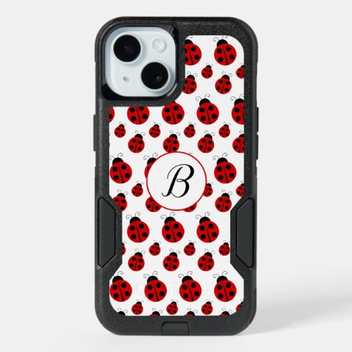 Ladybug Pattern Red and White Monogram            iPhone 15 Case