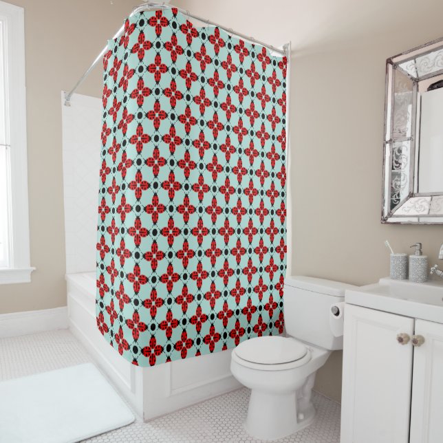 Ladybug Pattern Shower Curtain (In Situ)